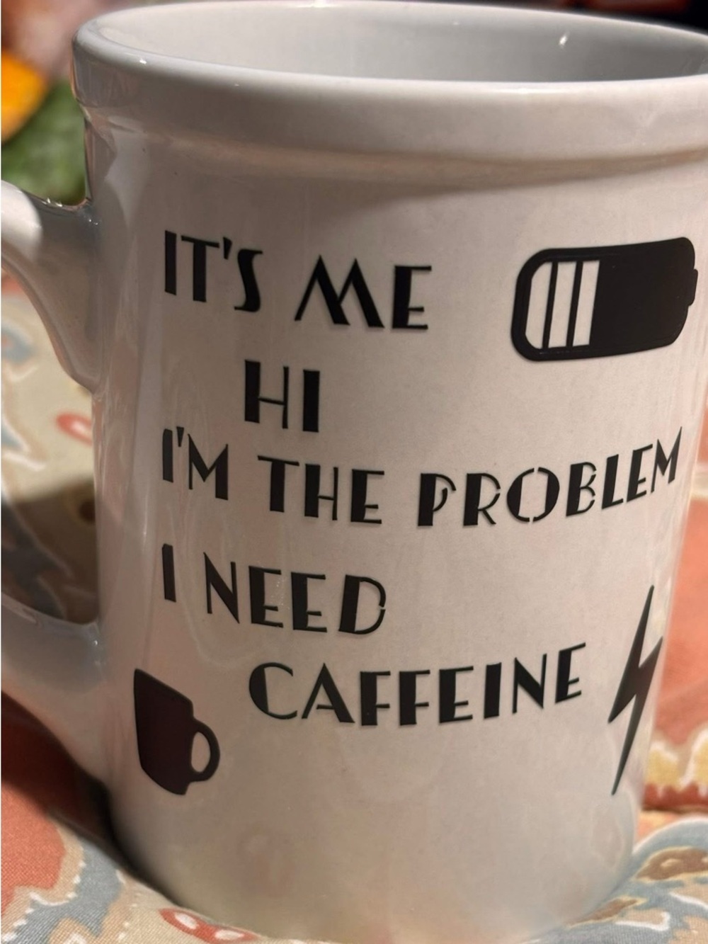 White Ceramic 'I Need Caffeine' Coffee Mug Never Used